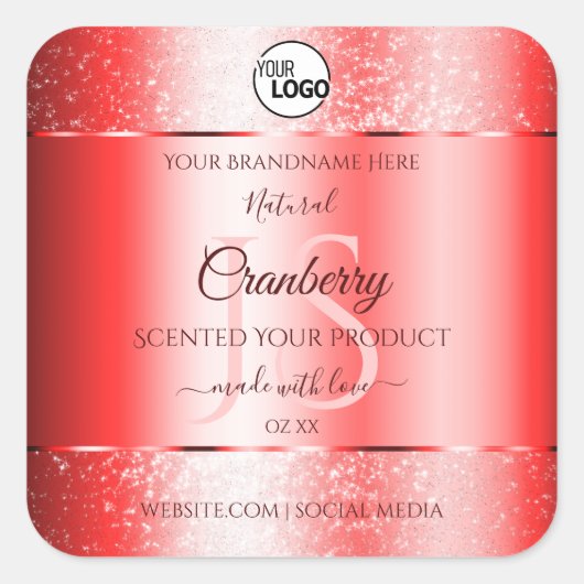 Ruby Red Soft Glitter Product Labels Monogram Logo (Voorkant)