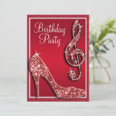 Ruby Red Stiletto & Treble Clef Verjaardag Kaart (Staand voorkant)