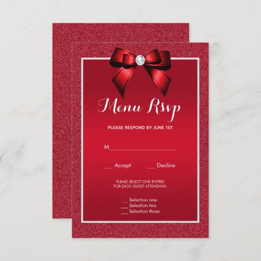 Ruby Red & Stylish Gem Mariage Menu RSVP (Devant / Derrière)