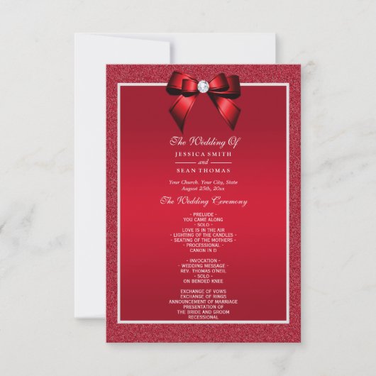 Ruby Red & Stylish Gem Wedding Programme (Devant)