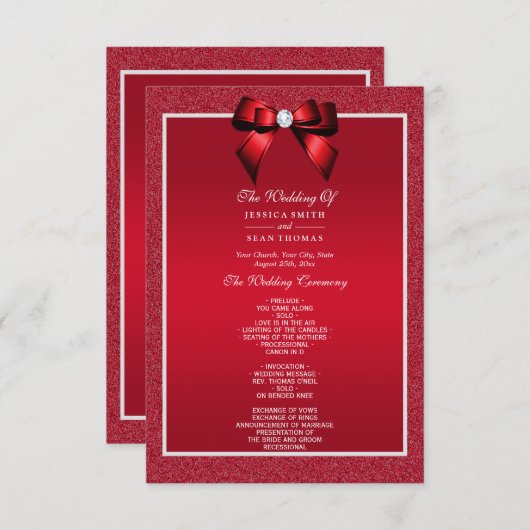 Ruby Red & Stylish Gem Wedding Programme (Devant / Derrière)