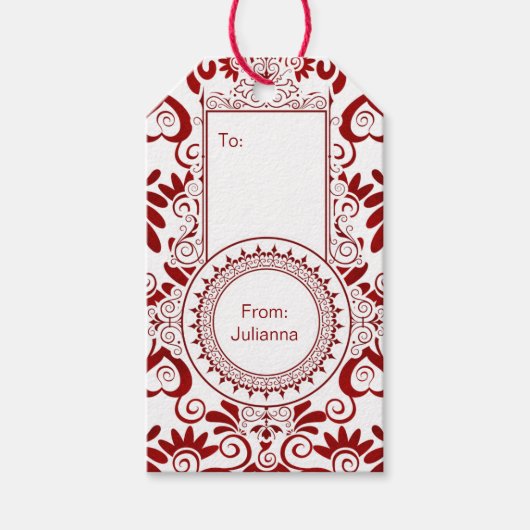 Ruby Red Swirls met White Elegant en Custom Cadeaulabel (Voorkant)