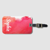 Ruby red waterverf gepersonaliseerde reispartij bagagelabel (Voorkant (horizontaal))