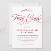 Ruby Red Wervelende Script 40ste Huwelijksverjaard Kaart (Voorkant)