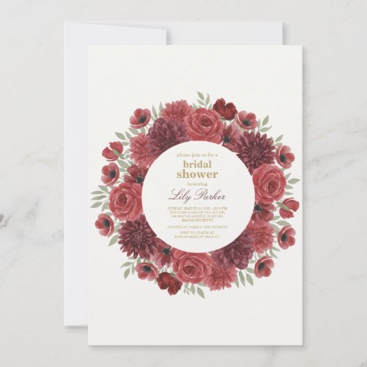 Ruby Red Wild Rose Invitation de douche nuptiale (Devant)