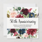 Ruby Red Wine Flowers 50th Wedding Jubileum Kaart (Voorkant)