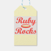 Ruby Rocks ontwerp rode en mellow crème Cadeaulabel (Voorkant)