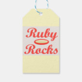Ruby Rocks ontwerp rode en mellow crème Cadeaulabel (Achterkant)