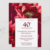 Ruby Rood en Goud Bloemen 40e Jubileum Kaart (Voorkant / Achterkant)