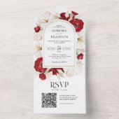 Ruby rood en wit bloemen bruiloft all in one uitnodiging (Binnen)