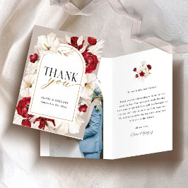 Ruby rood en wit bloemen bruiloft gevouwen bedankkaart