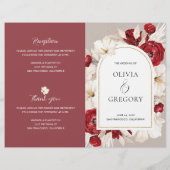 Ruby rood en wit bloemen bruiloft programma's (Voorkant)