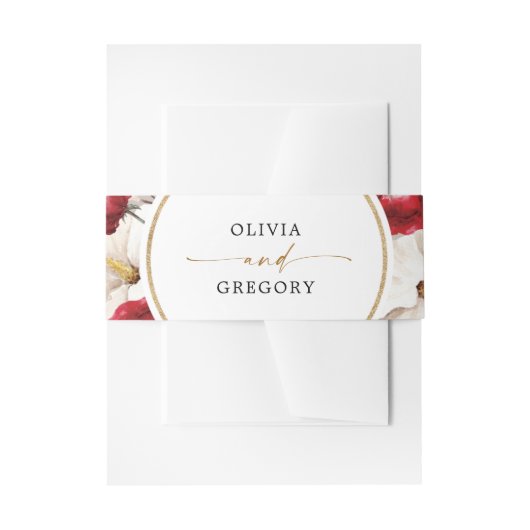 Ruby rood en wit bloemen bruiloft uitnodigingen wikkel (Voorkant Voorbeeld)