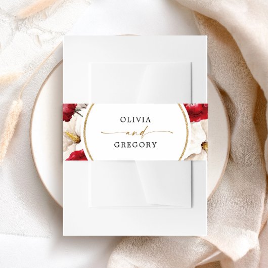 Ruby rood en wit bloemen bruiloft uitnodigingen wikkel