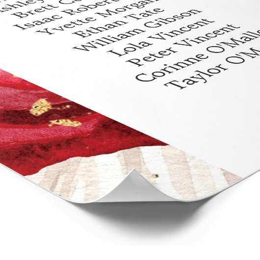 Ruby rood en wit bloemen bruiloft vind uw stoel poster (Hoek)