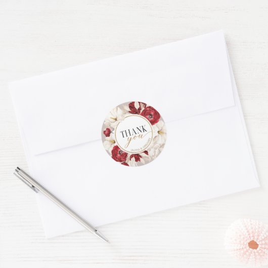 Ruby rood en wit bloemen dank u Sticker (Envelop)