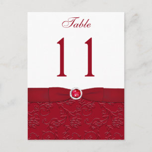 Ruby Rood en Wit Bloemen Tafel Nummer Post Kaart