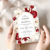 Ruby rood en wit bloemen Uitnodiging met QR-code