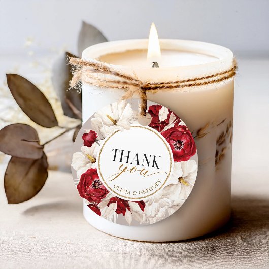 Ruby rood en wit bloemendank u bedankjes labels