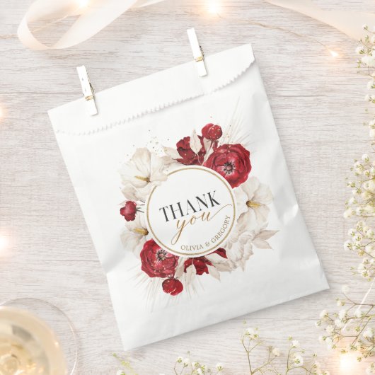 Ruby rood en wit bloemendank u bedankzakje (Geknipt)