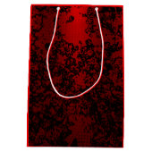 Ruby rood op zwart bloemenbruisend elegant medium cadeauzakje (Achterkant)