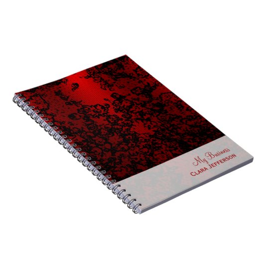 Ruby rood op zwart bloemenbruisend elegant notitieboek (Rechterzijde)