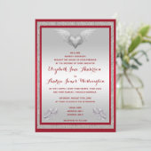Ruby Rood, Sparkly Ringen & Veer Hart Bruiloft Kaart (Staand voorkant)
