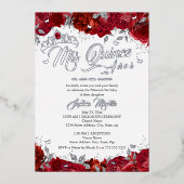 Ruby Roos Mis Quince Red Silver Quinceanera Folie Uitnodiging (Voorkant)