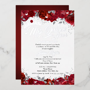 Ruby Rose Mis Quince Rood Zilver Quinceanera  Folie Uitnodiging