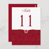 Ruby Rouge et blanc Floral Numéro de table Carte p (Devant / Derrière)