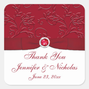 Ruby Rouge et blanc Floral Wedding Favor Sticker