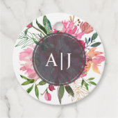 Ruby Roze Pioen Bloemige Botanische Trouw Bedankjes Labels (Voorkant)