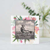 Ruby Roze Pioen Botanische Foto Save the Date Kaart (Staand voorkant)