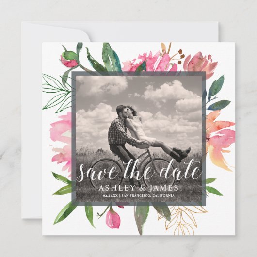 Ruby Roze Pioen Botanische Foto Save the Date Kaart (Voorkant)