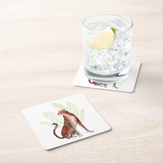 Ruby Runner Leopard Vierkante Kartonnen Onderzetter (Insitu)