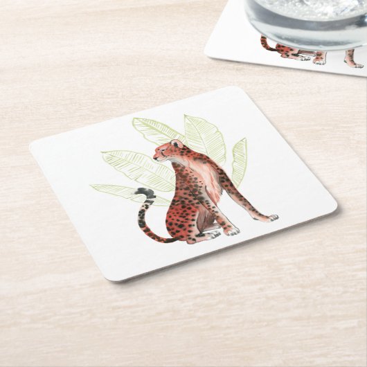 Ruby Runner Leopard Vierkante Kartonnen Onderzetter (Schuin)