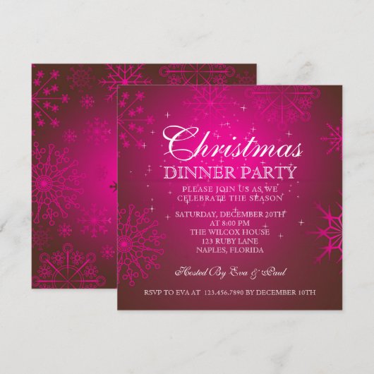 Ruby Snowflakes Dîner de Noël Invitation (Devant / Derrière)