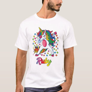 Ruby T-shirt met gepersonaliseerde naam eenhoorn m