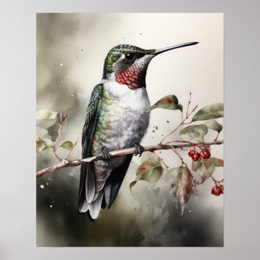 Ruby Throated Hummingbird Bird Art Print Poster (Voorkant)