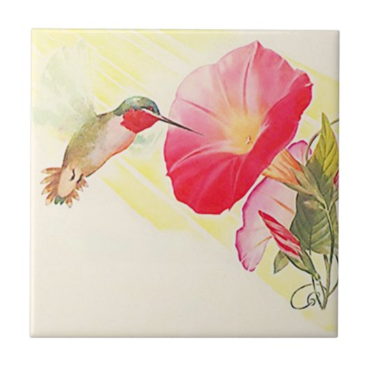 ruby Throated Hummingbird Bird Tile Tegeltje (Voorkant)