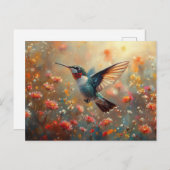 Ruby-Throated Hummingbird Floral Briefkaart (Voorkant / Achterkant)