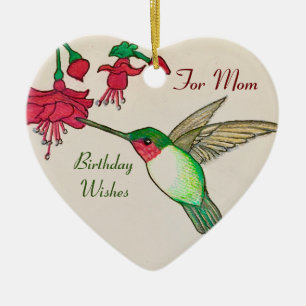 Ruby Throated Hummingbird for Mam Birthday Wishes Keramisch Ornament