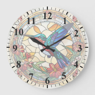 Ruby Throated Hummingbird Glas in lood Vogelklok Grote Klok