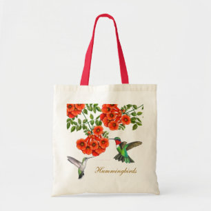 Ruby Throated Hummingbird in Trumpet Creeper Vine Tote Bag