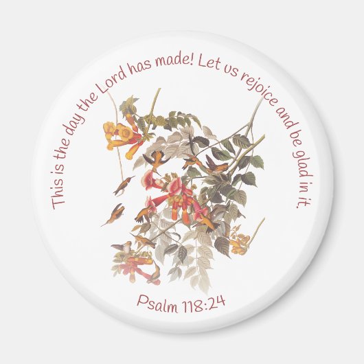 Ruby Throated Hummingbird met Psalm 118:24 Magneet (Voorkant)