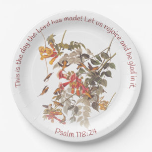 Ruby Throated Hummingbird met Psalm 118:24 Papieren Bordje
