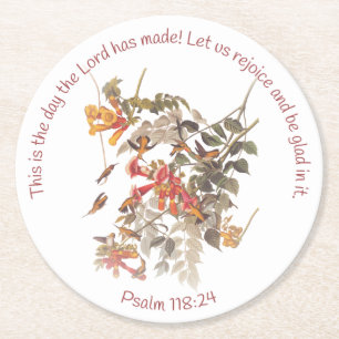 Ruby Throated Hummingbird met Psalm 118:24 Ronde Kartonnen Onderzetter