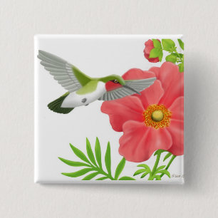 Ruby Throated Hummingbird Pin Vierkante Button 5,1 Cm