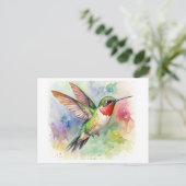 Ruby-throated kolibrie in rust Waterverf Briefkaart (Staand voorkant)