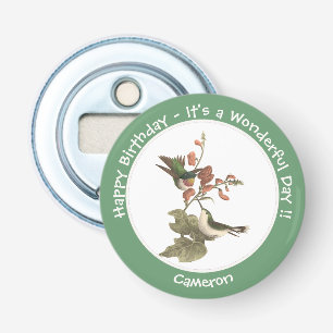 Ruby-throated kolibrie, verjaardag of andere parti button flesopener